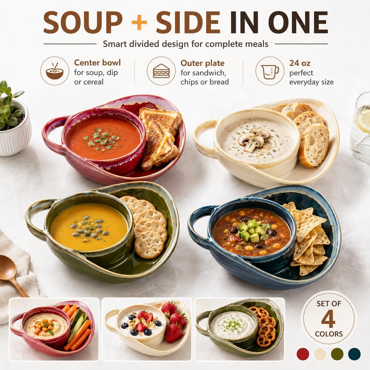 Set composto da ciotola e piatto per zuppa e sandwich, pratico set da