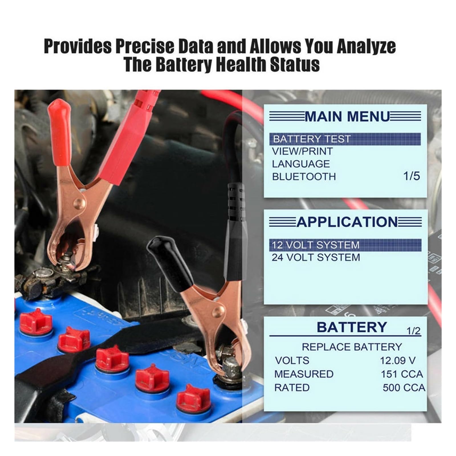 Analizador y comprobador de baterías de Coche de 12 V, 100-2000 CCA, Carga de 24 V, Herramienta de Prueba del Sistema de Carga y Arranque de automóviles y Camiones, detec