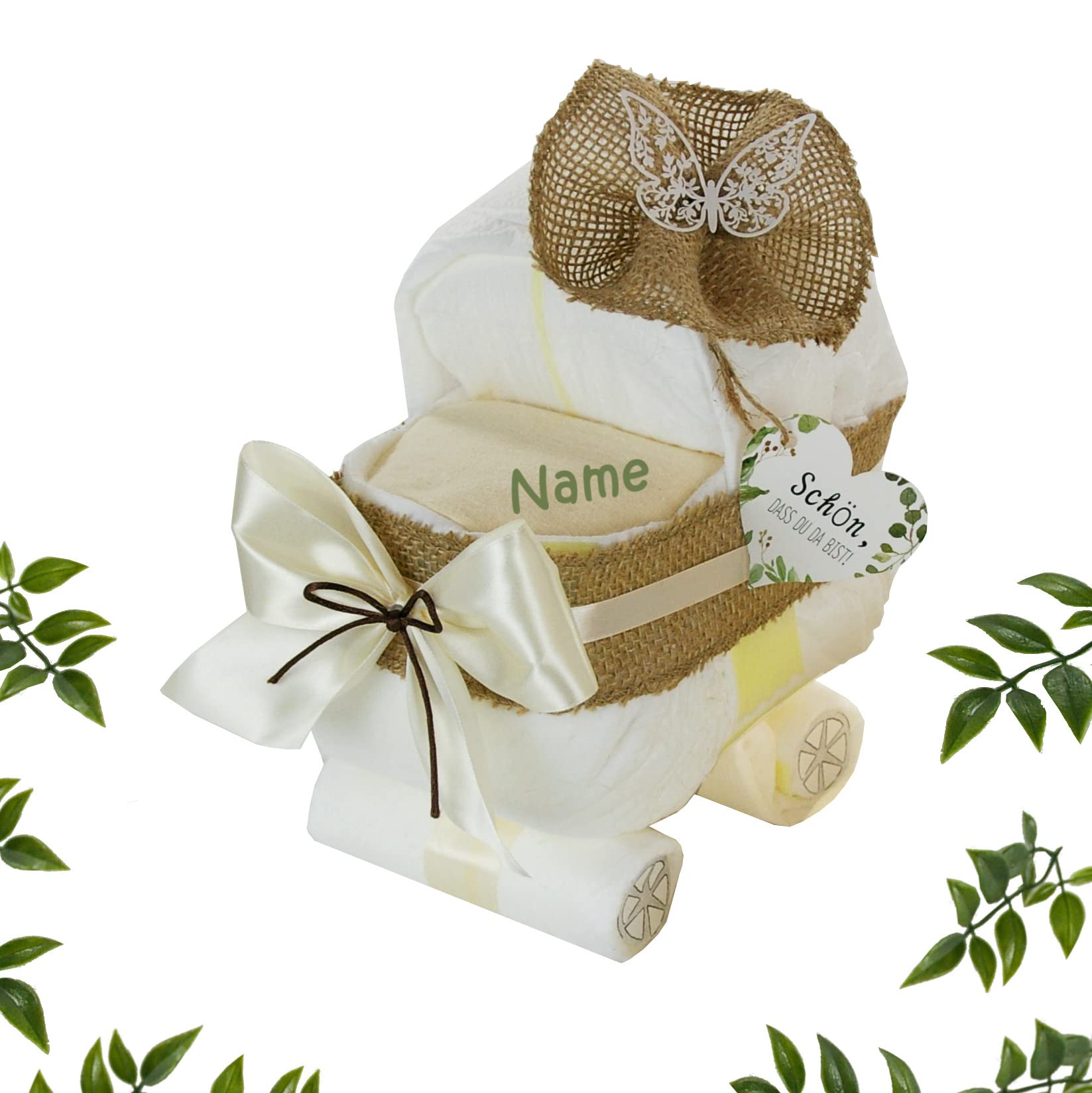 Gâteau à couches jute personnalisé pour naissance et baby shower