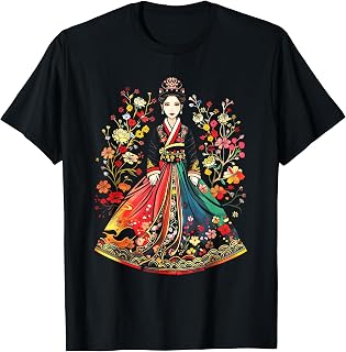 Asia Korean Hanbok Dress Colors Hanbok Art Floral T-Shirt