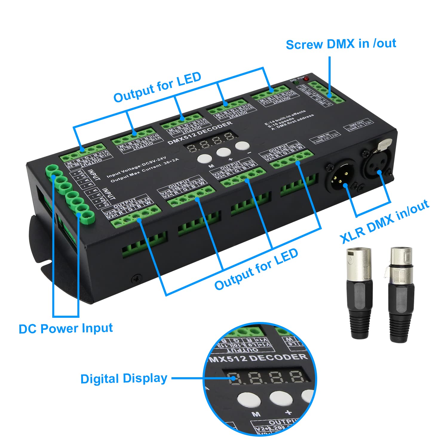dmxページ Amazon.com: AMKI DMX 512 LED Decoder Controller 36CH Digital