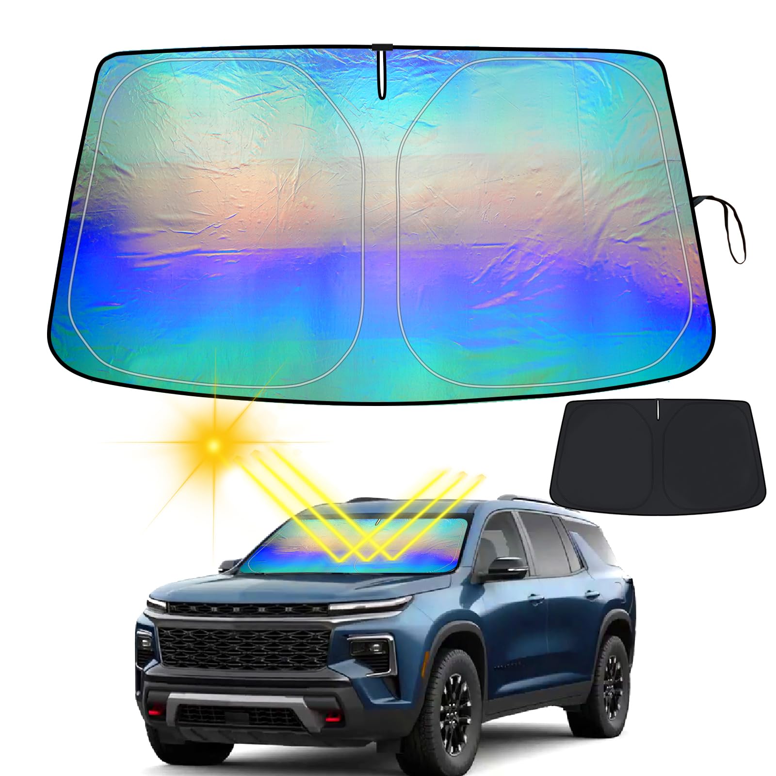 ASINRI Car Windshield Sun Shade for 2021-2023 2024 Chevy Suburban/Tahoe / 2018-2024 Chevy Traverse Sunshade Foldable Window Sun Visor Protector Blocks UV Rays for Chevrolet Traverse