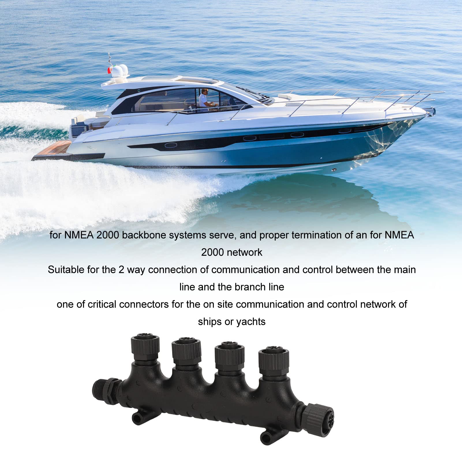 4 Port T Connector, For NMEA 2000 N2K 4 Ports Tee Connector 5 Pin IP67 Waterproof for Lowrance Networks