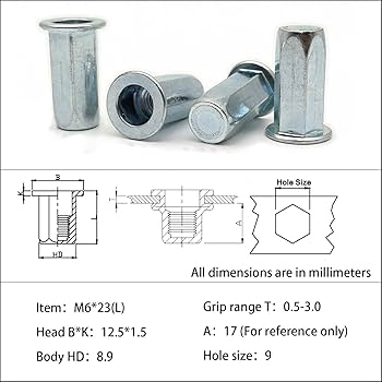Amazon.com: Carbon Steel Flat Head Hex Rivet Nut Sealed