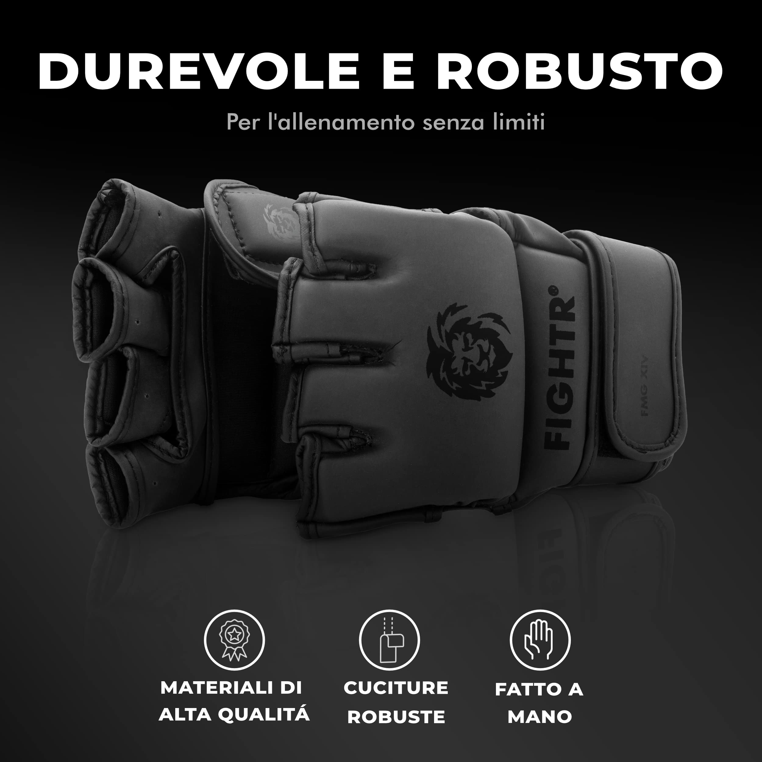 FIGHTR® Guanti MMA - per stabilità e impatto ideali | Guanti da presa per MMA, sandbag, sparring e allenamento | Inclusa borsa per il trasporto