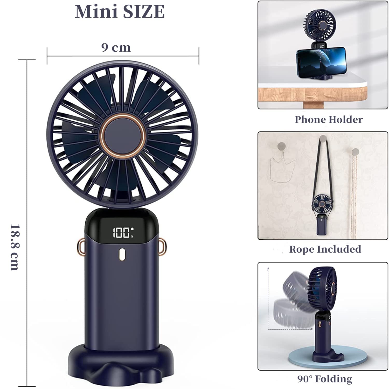 Ventilateur Portable Rechargeable NIUAWASA - 5000mAh Batterie, Affichage LED - Personnel Et Puissant