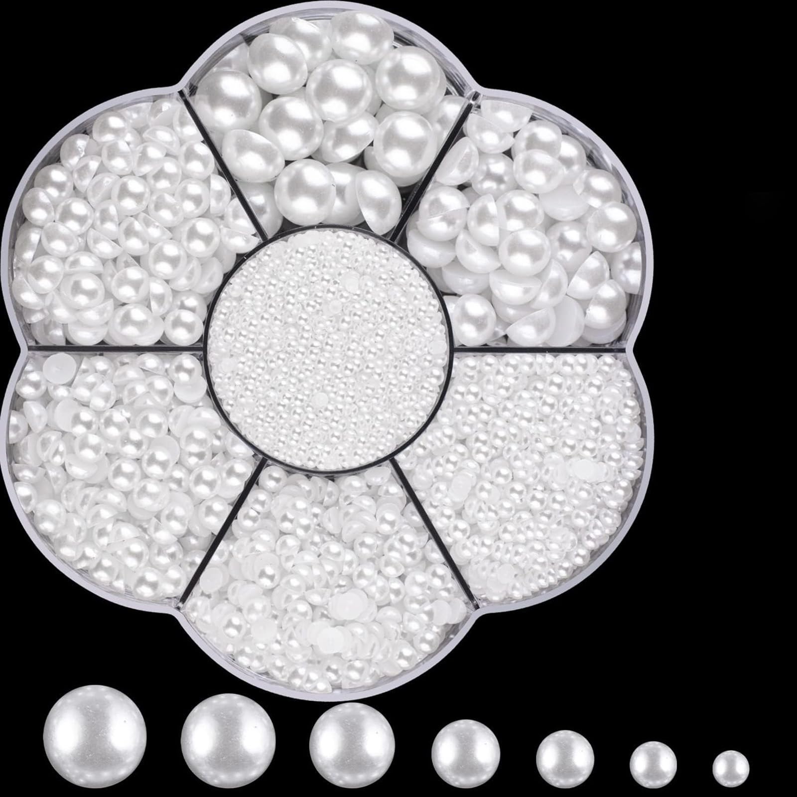 Round Pearl Kits, 1 Box of 5600 Pcs Flat-Back White Pearl, For home DIY And Professional Nail Art, Face Makeup And Craft