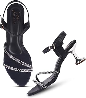 JM LOOKS Women's & Girls Kitten Heel Elegant Dual Strappy Heel Sandal Ankle Buckle with Embellished Rhinestone Upper for W... Price In India