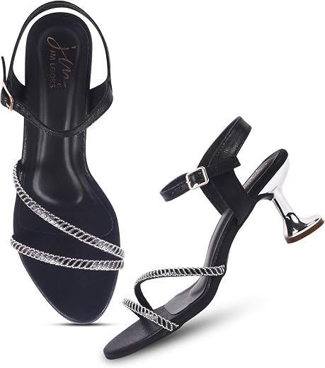 JM LOOKS Women's & Girls Kitten Heel Elegant Dual Strappy Heel Sandal Ankle Buckle with Embellished Rhinestone Upper for W...