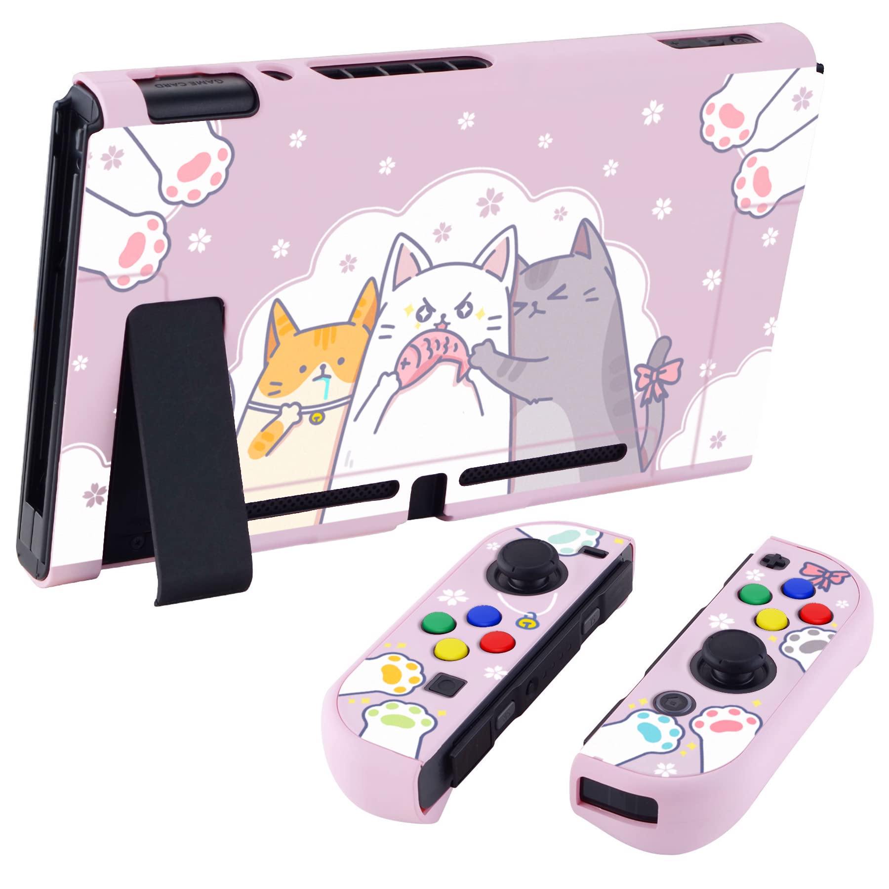 PlayVital Custodia Cover per Nintendo Switch, Copertura Protettiva Rigida Separabile Shell Protezione Compatibile con Nintendo Switch, Gattini Affamati