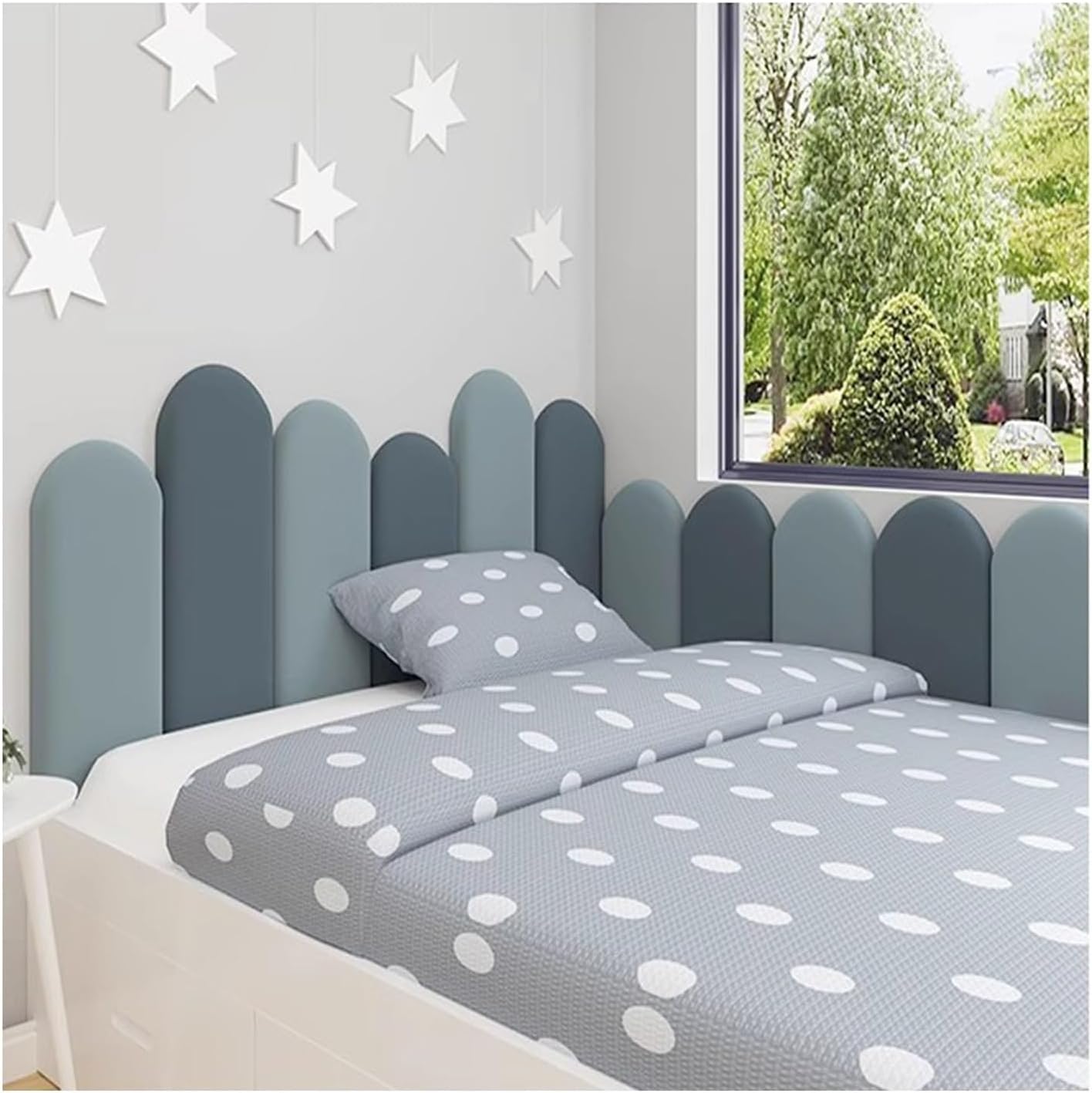 3D Kid's Anti Collision Wall Padding Self-Adhesive Padded Wall Panels Oval Wall Decor Tatami Upholstered Headboard for Bedrooms Playrooms (Color:A,Size:80X55cm)