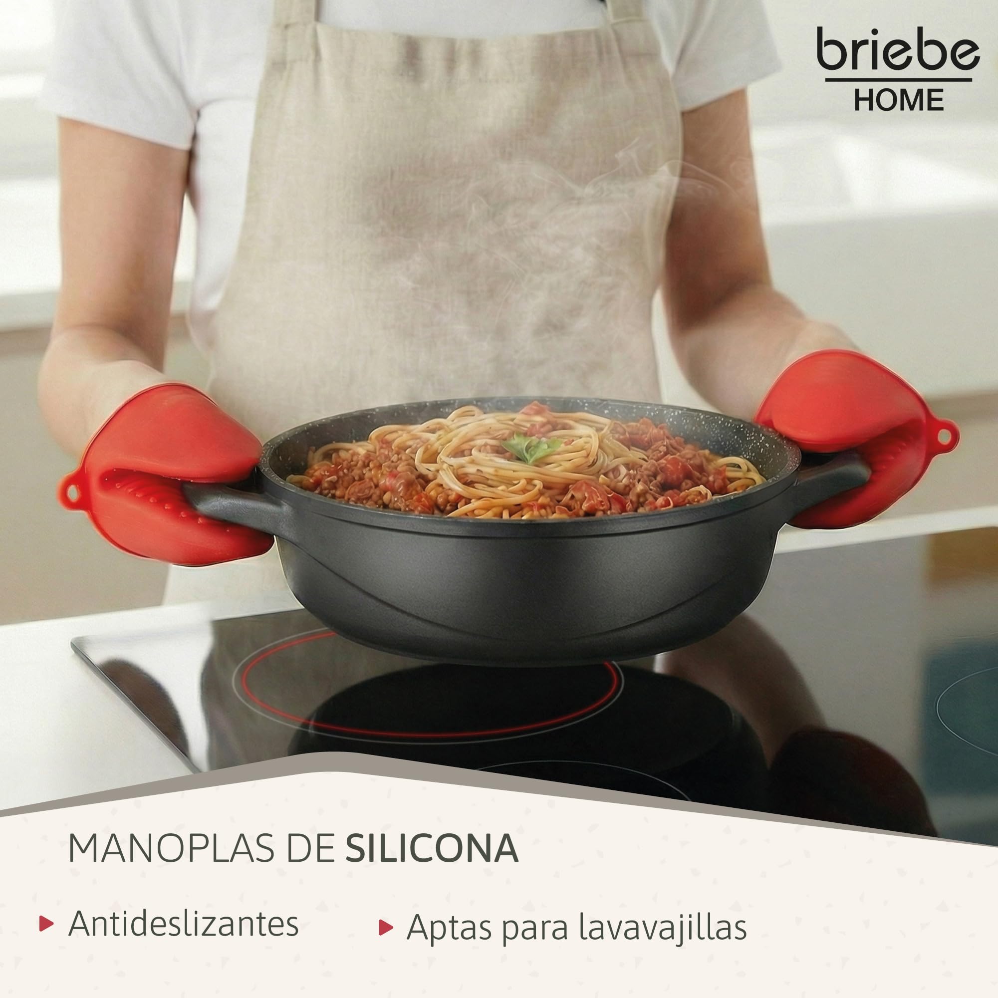 briebe Batería Cocina Inducción 8 Piezas, Juego 4 Ollas Aluminio Fundido, Antiadherente ILAG GRANITEC sin PFOA, Set Cazuelas Tapas Cristal, Guantes Silicona, Vitrocerámica, Gas, Horno, MGK-17S