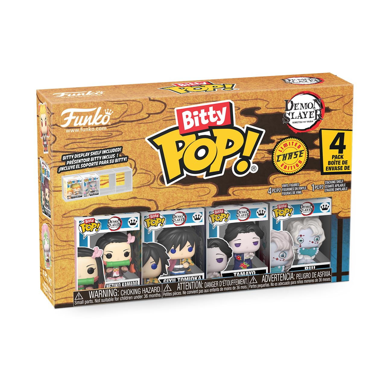 Funko Bitty POP! 4 Pack: Demon Slayer - Nezuko Kamado, Giyu Tomioka, Tamayo, Mystery Mini Figure - Styles may vary - 0.9 inch (2.2 cm) Collectable - Stackable Display Shelf Included - Gift Idea