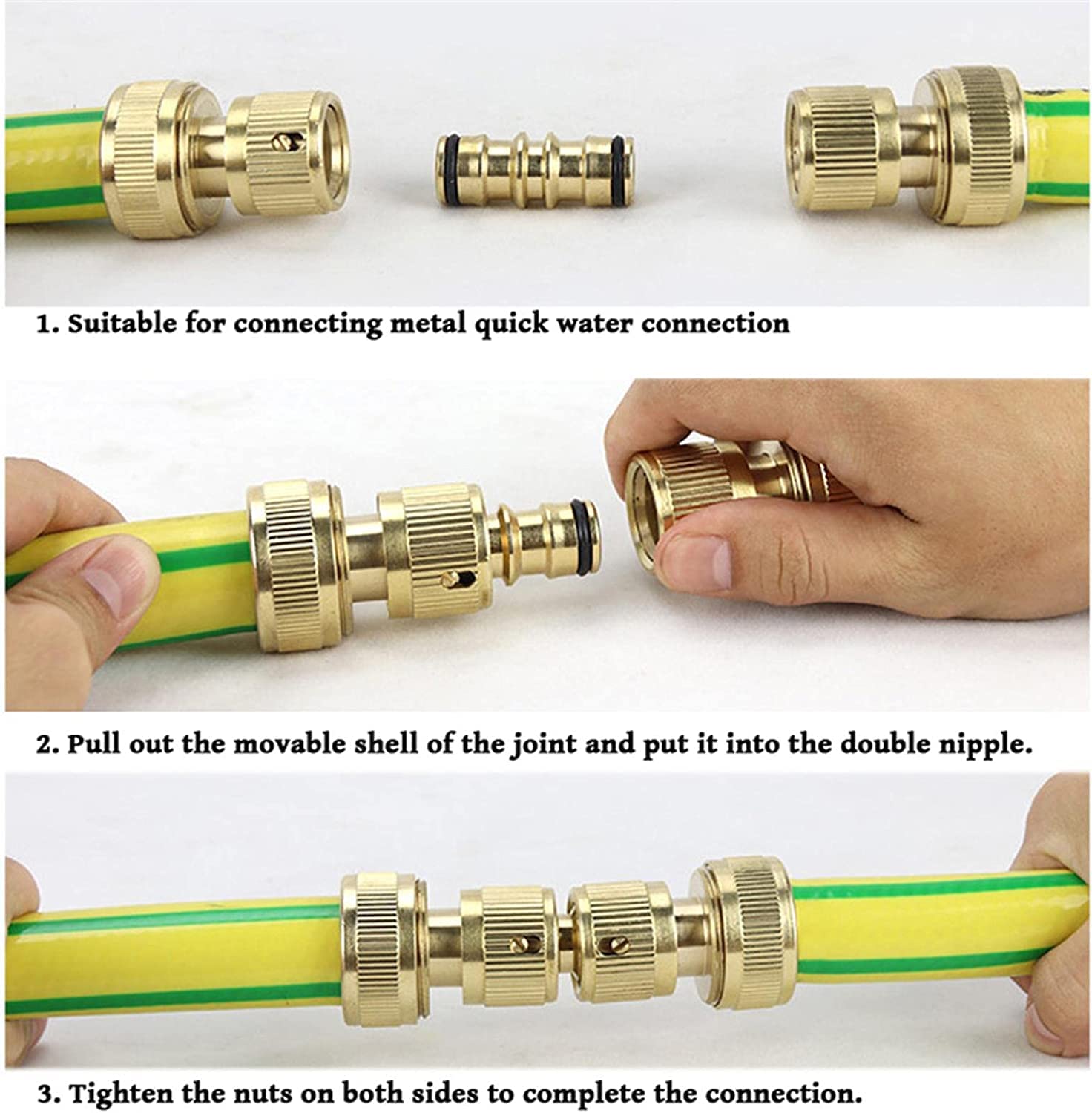 Hydrogarden Brass Double Male Hose Pipe Connectors Extender Garden Hose Pipe Tube Connectors for Extending Two Female Garden Hose Pipe Tube Ends (4 Sets) - Image 3