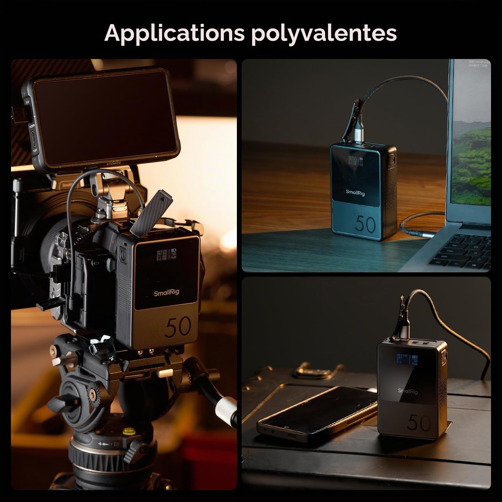 SMALLRIG VB50 Batterie V Mount, 3400mAh Portable Batterie V Lock avec Port USB-C/USB-A/D-TAP/DC8V/DC12V/BP, 45W Charge Rapide PD Bidirectionnelle, Écran OLED, pour Voyage/Camera/Smartphone - 3579
