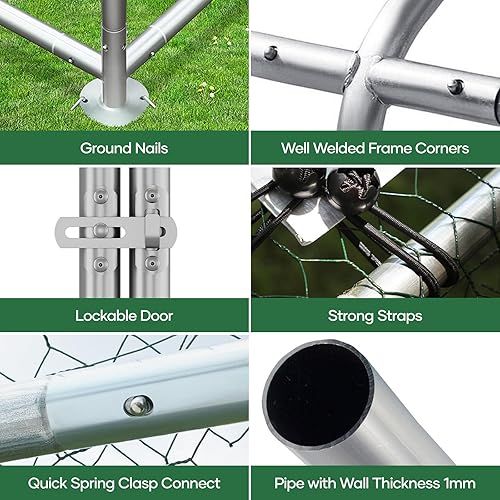 Miniatura 17 de Gallinero grande de metal para patio, gallinero de 20 x 10 x 6.56 pies con cubierta para galinas, jaula de pollo resistente, puerta con cerradura