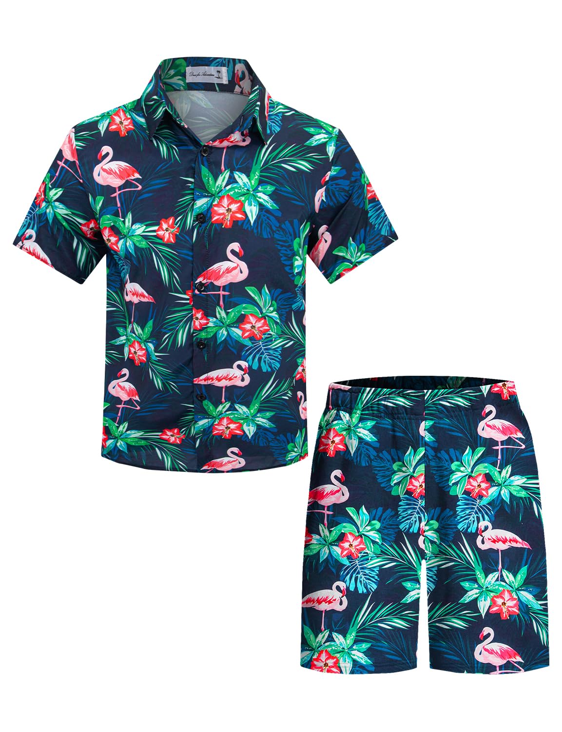 Yoimira Boys Hawaiian Shirt and Short Set Beach Shirts for Kids Printed Casual Outfit 2 Piece with Pocket 7-14 Years