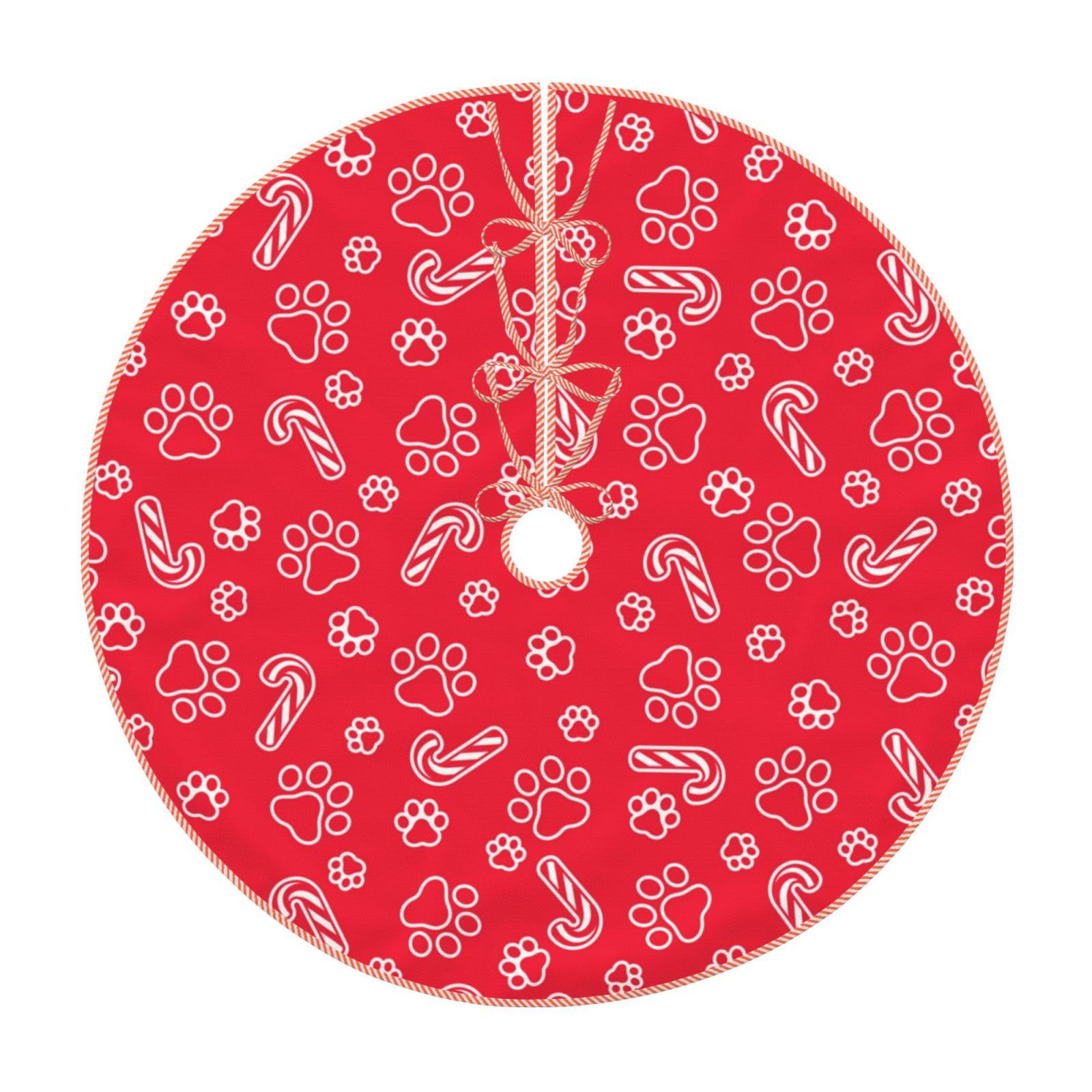 Christmas Dog Paw Christmas Tree Skirt, 30 Inch Xmas Tree Skirts Mat Ornaments for Happy New Year Merry Christmas Xmas Holiday Party Decorations Indoor Outdoor Home Decor