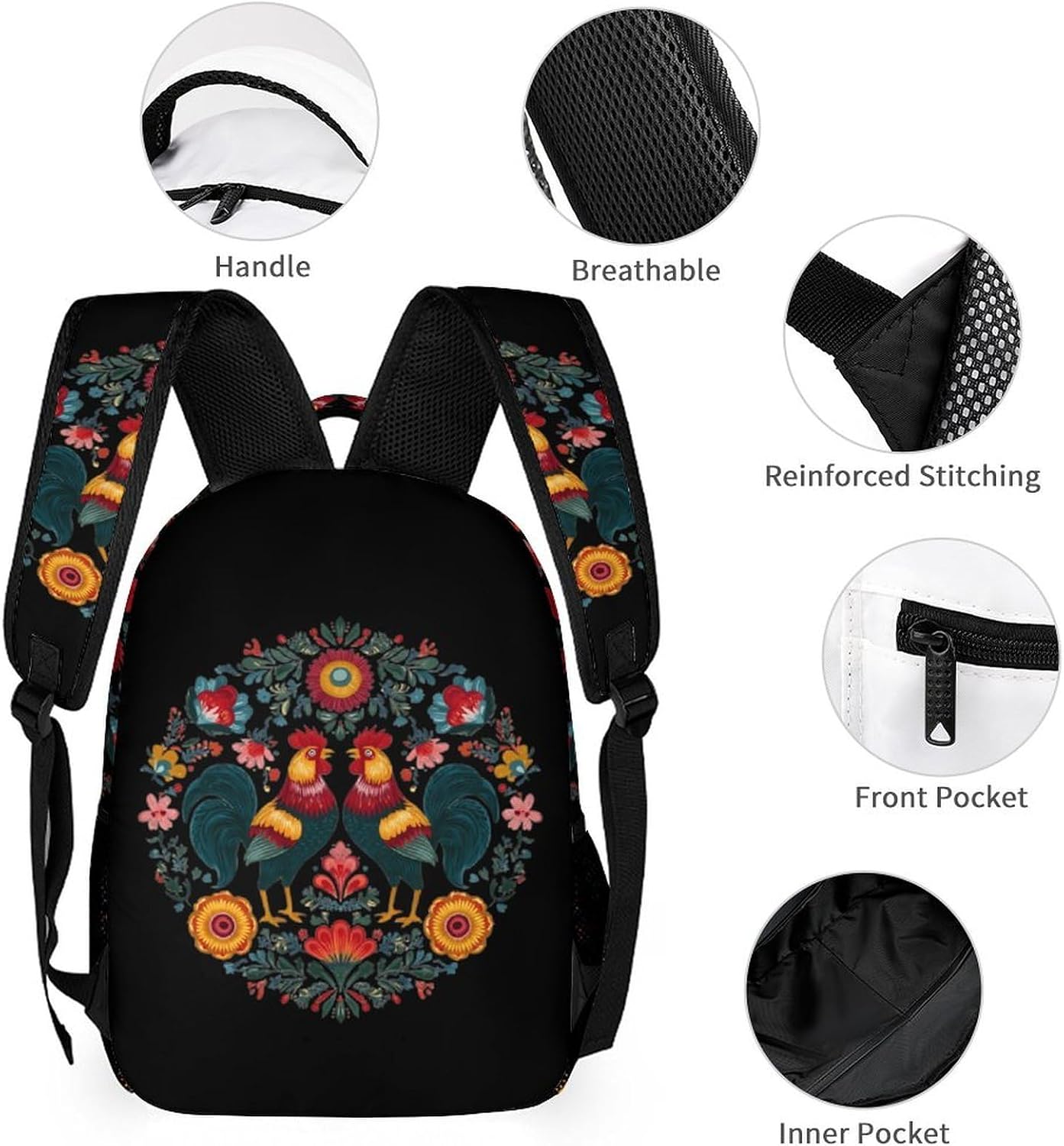Polish Floral Folk Novelty Backpack Set with Lunch Bag Pencil Cases image 3