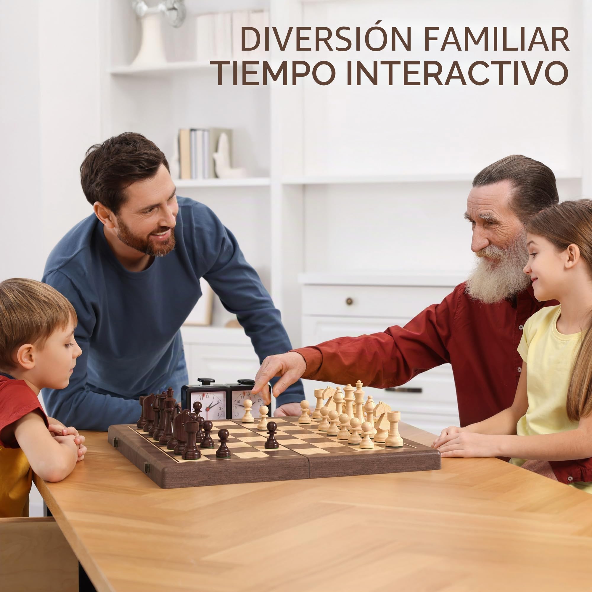 Juego Premium de Ajedrez y Damas Magnético de Nogal de 38 cm - Tablero de Juego de Madera Plegable 2 en 1 con Figuras Staunton, 2 Damas Adicionales, Fichas y Bolsa para el Polvo