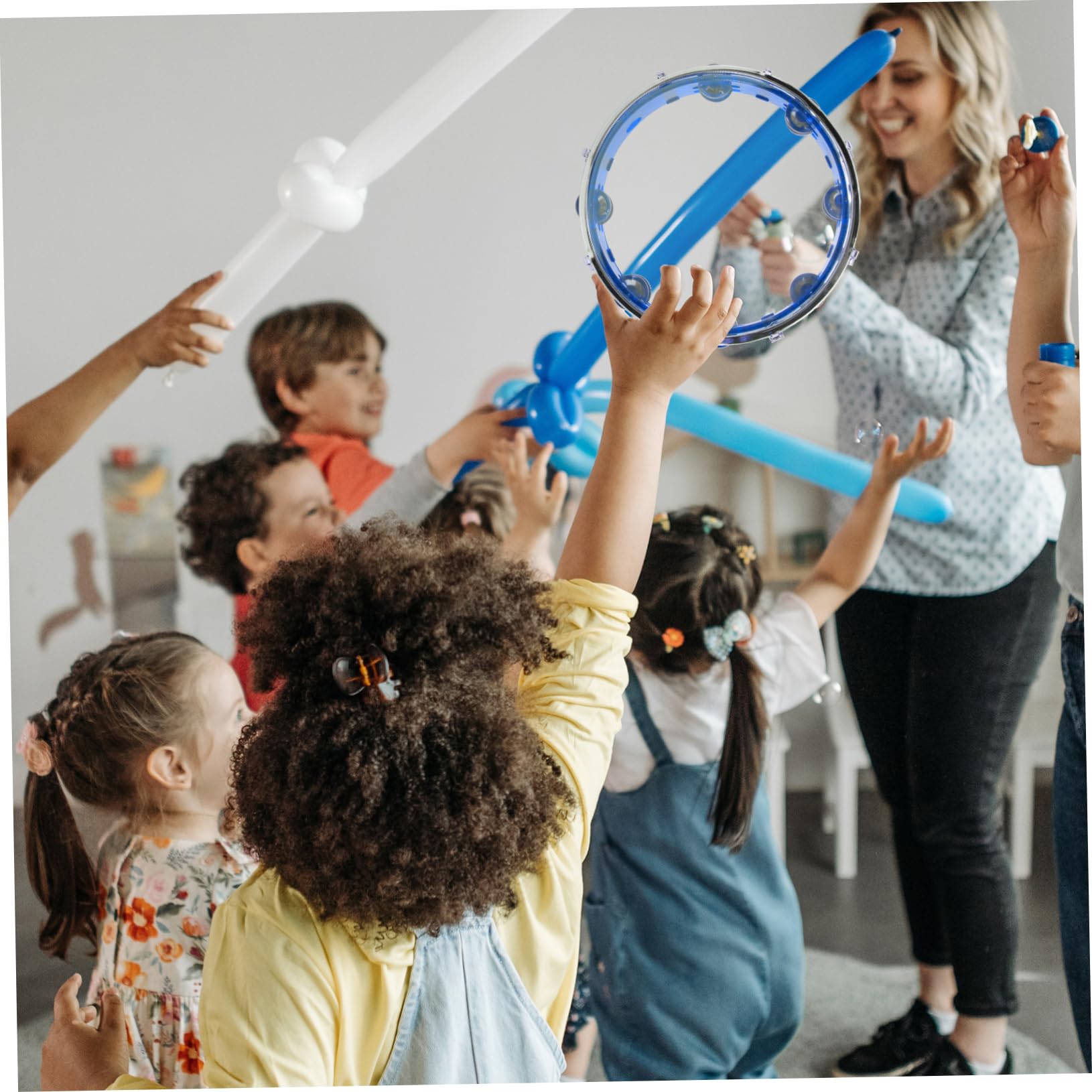 Tambourine per Mano Strumento Musicale Percussione Leggero Sonoro Resistente per Feste e Attività Allaperto Blu
