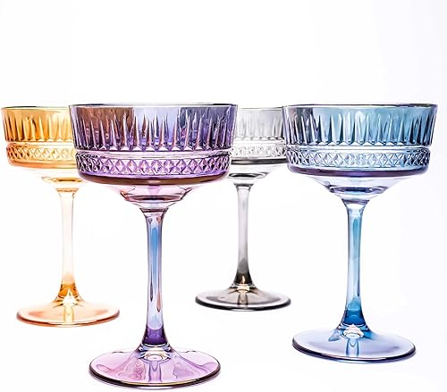 the mask el turko Copas de vino de colores vintage, 4 unidades, copas de Martini coloridas, champán, cóctel, margarita, copas de cupé coloridas,
