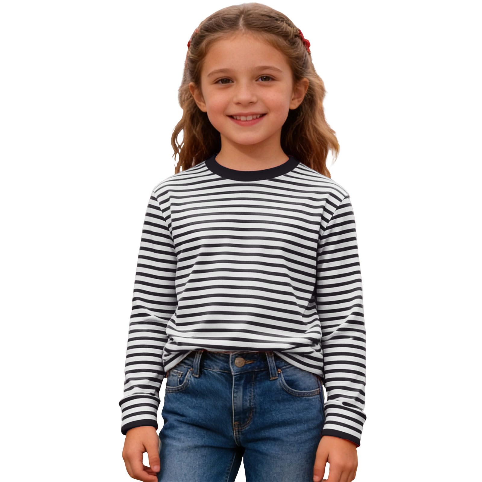 Striped Shirt Children's Red/White Striped Long Sleeve Shirt Girls Boys Shirt Glunker Crew Neck T-Shirt Top Striped Long-Sleeved Pullover Sailors Carnival Fancy Dress Costume 3-14 Years, C-black, 4-5