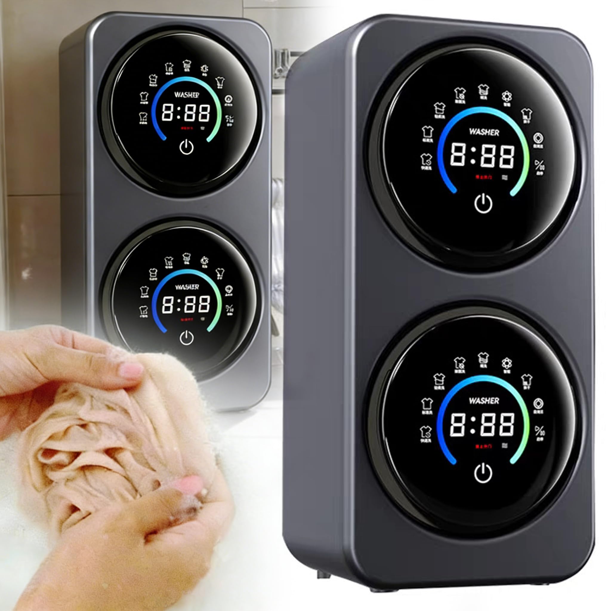 Mini Lavatrice Intelligente a Doppio Tubo, autopulente Automatica, Display Digitale, sistemas di Gestione dell'Aria Fresca a Risparmio energetico, Motore CC Senza spazzole Desktop-Silver