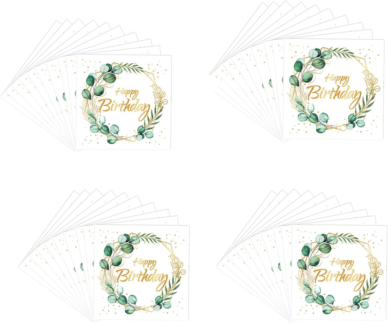 Produktbild von Geburtstagsdeko Set - 20 Servietten, 12 Windlichter, 100 Konfetti In Grün/Eukalyptus Design