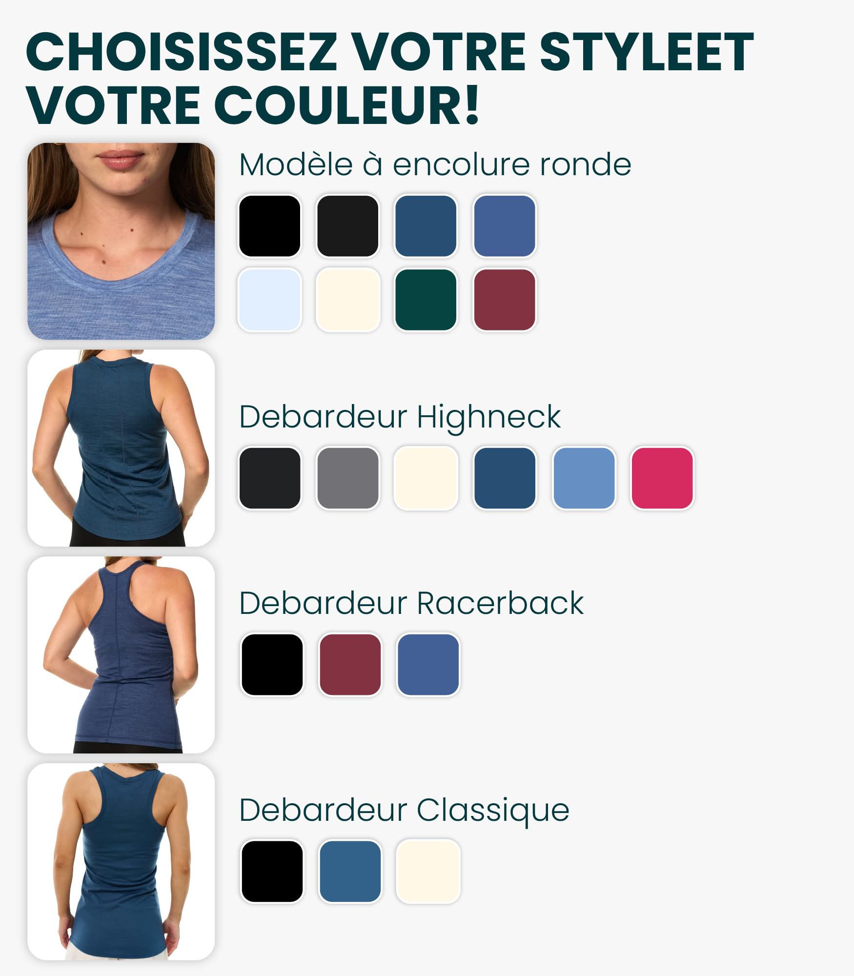 Merino.tech T-Shirt Merinos - sous Vetement Merinos Femme 100% Laine Mérinos pour Femme (Small, Denim Crewneck)