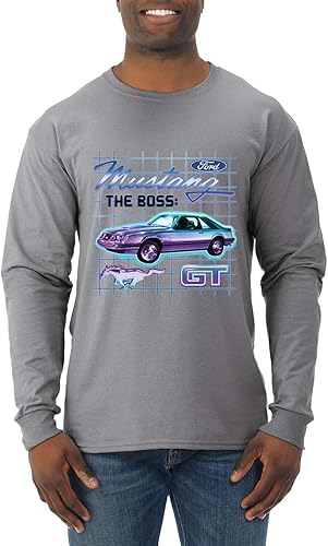 Ford Mustang GT The Boss Retro Neon Vintage Cars and Trucks Mens Long Sleeve Shirt