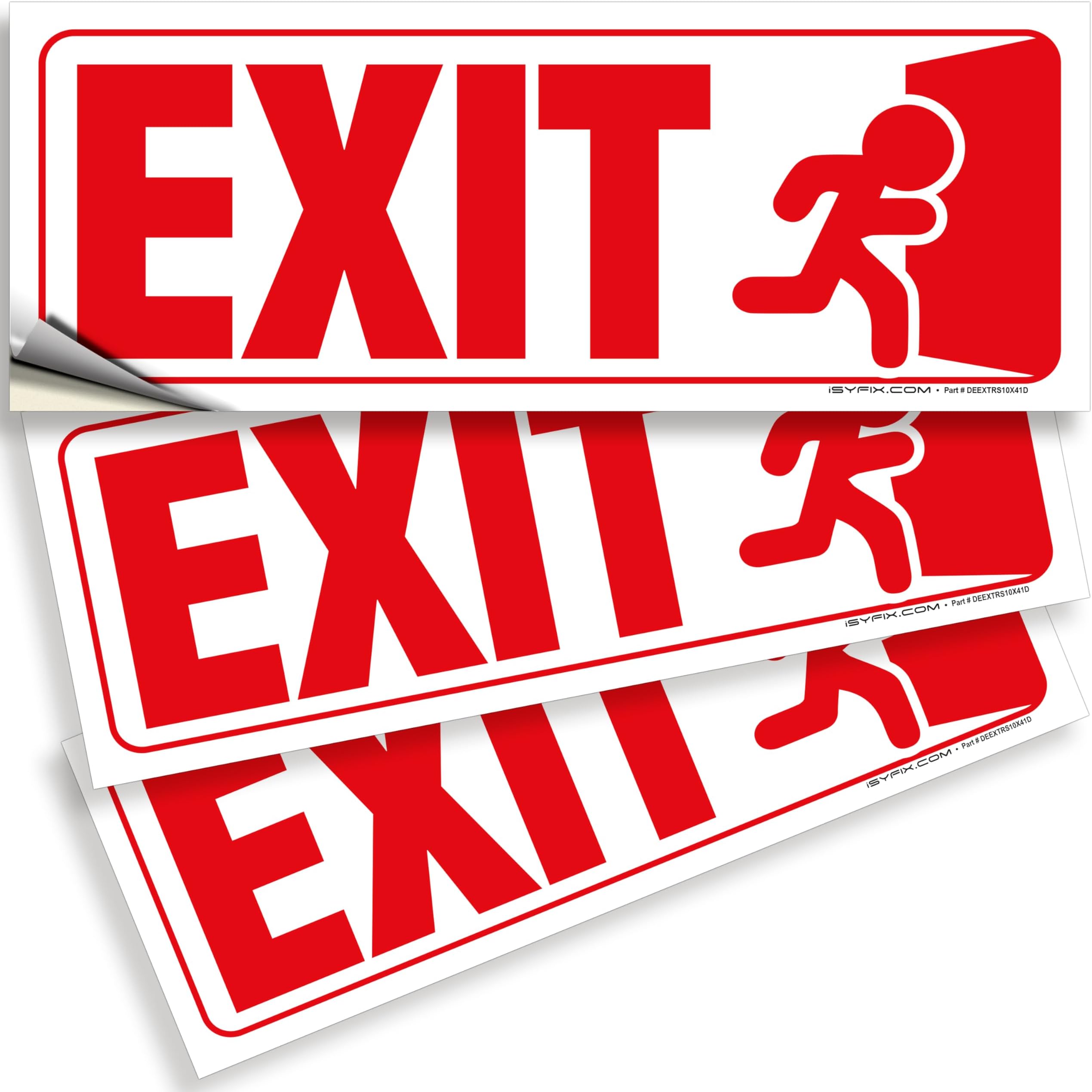 iSYFIX Exit Signs Stickers – 3 Pack 10x4 Inch – Premium Self-Adhesive Vinyl, Laminated for Ultimate UV, Weather, Scratch, Water and Fade Resistance, for Office, Buildings, Workplace, Indoor & Outdoor
