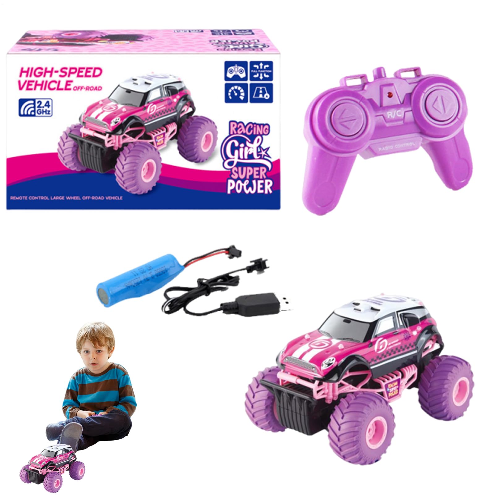 Véhicule Tout-Terrain à Grande Vitesse, 2,4 GHz, 4 Roues motrices, pour et Filles à partir de 5 Ans et fête d'anniversaire