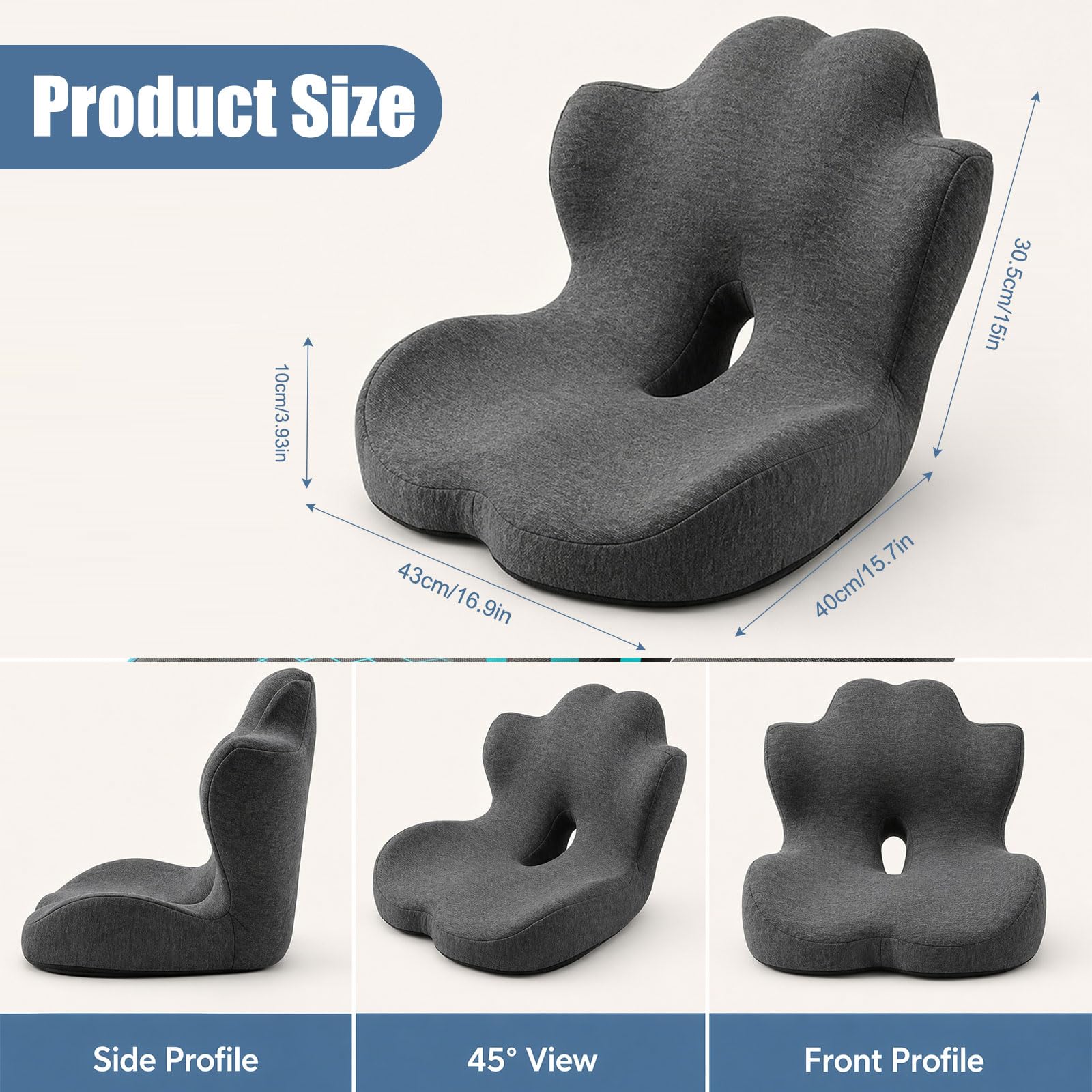 Cuscino per sedile in memory foam, cuscino 2 in 1 per sedile e supporto lombare, cuscino ergonomico per auto, cuscino per il coccige, per dolore al coccige, per ufficio, casa, sedia a rotelle