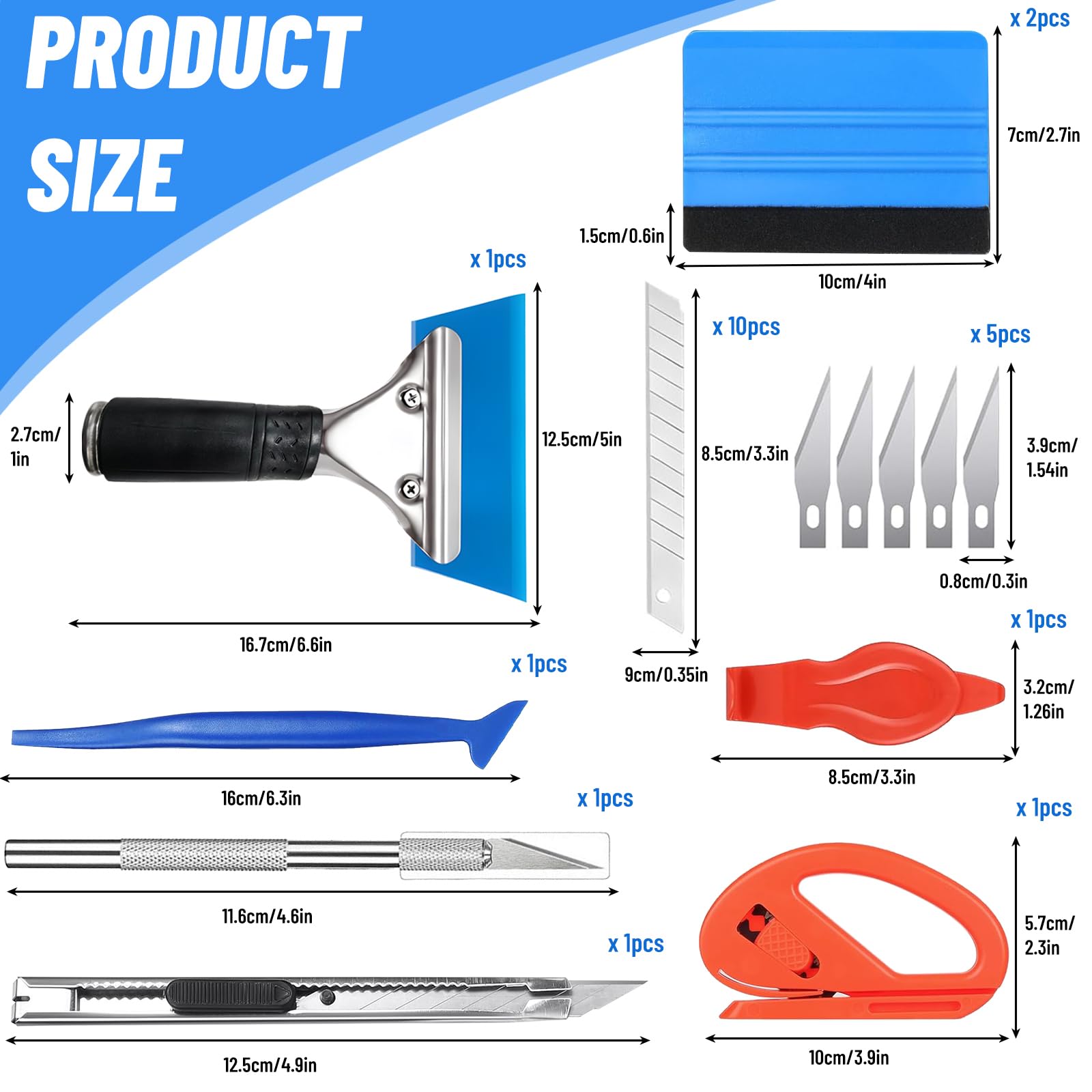 Set di 23 Pezzi Squeegee per Pellicola, CIYIN Set di Attrezzi per Vinile per Auto, Spatola per Cartas Parati, per Installazione Pellicole Auto, DIY, Incisione Artigianales
