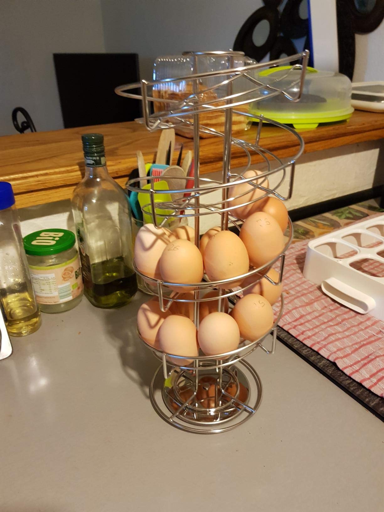 Toplife Estantes de Almacenamiento de Huevos, Diseño en Espiral, Plata