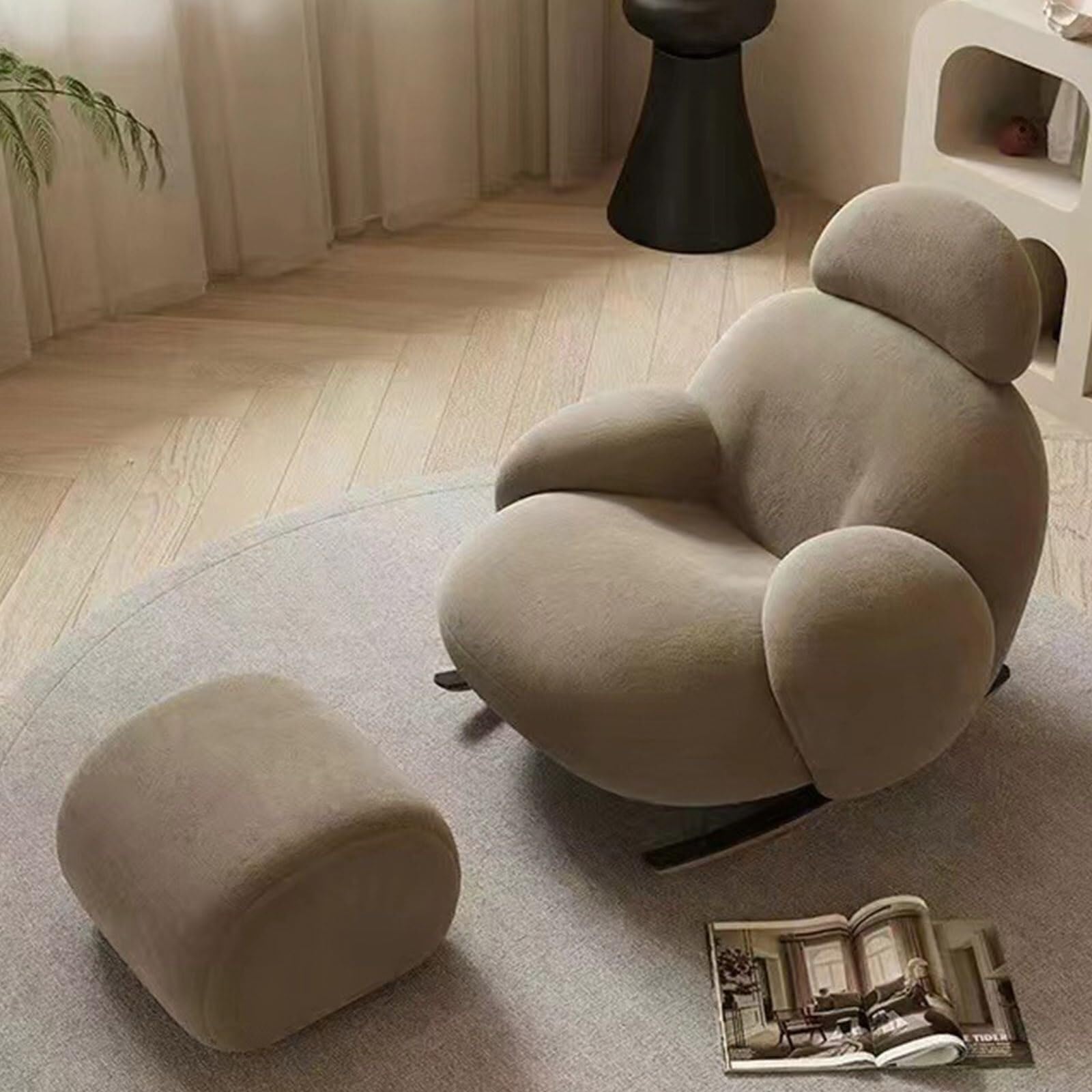 Sofá Perezoso, Mecedora Individual Súper Esponjosa Y Cómoda, Sillón De Ocio con Reposapiés, Adecuado For Balcón, Sala De Estar, Dormitorio, Patio(Khaki)