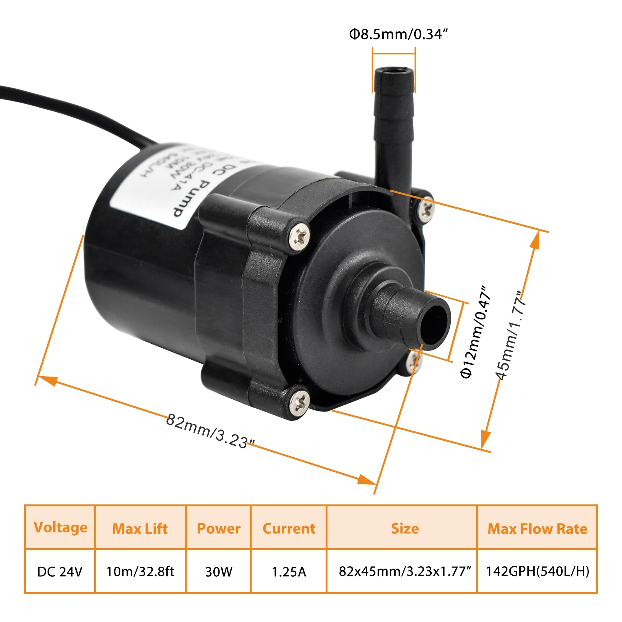 CHANCS 24V DC bürstenlose Umwälzpumpe 30W 540L/H 32,8ft 2 Stück