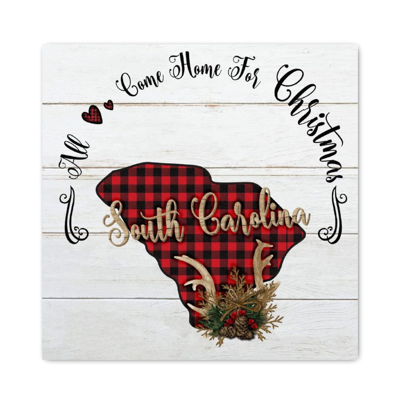 Panneau bois Noël Caroline du Sud : déco murale de cuisine rustique 30cm