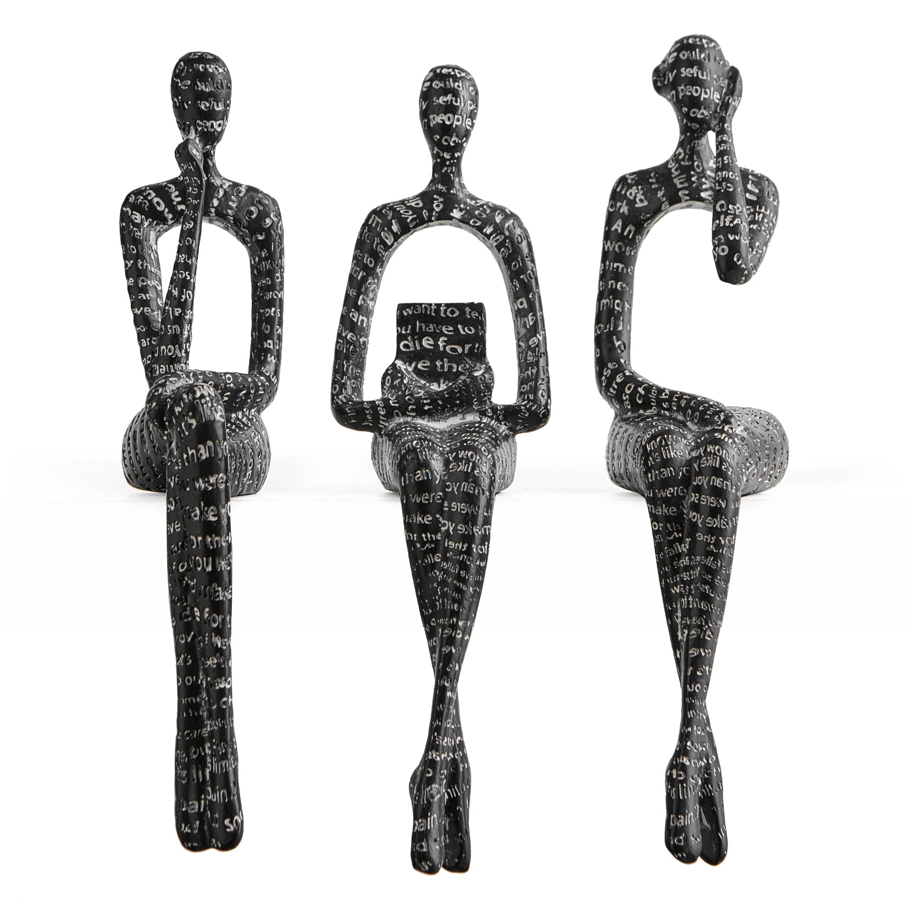 FJS Thinker Sculpture Statue Black Home Decor, Modern Abstract Art Figurines for Bookshelf Desk Office, Decorations for Living Room Accent, Gift for Book Lovers