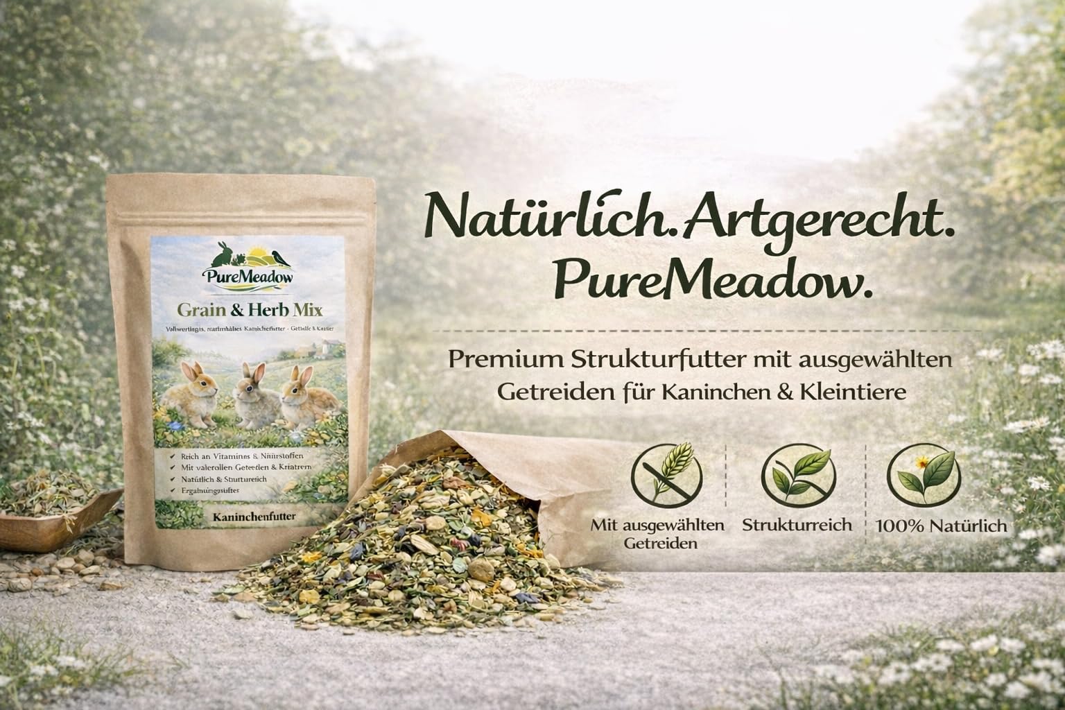 PureMeadow Golden Meadow Mix - Complément Alimentaire texturé pour Lapins - 5 kg - avec Foin des prairies, Herbes et légumes