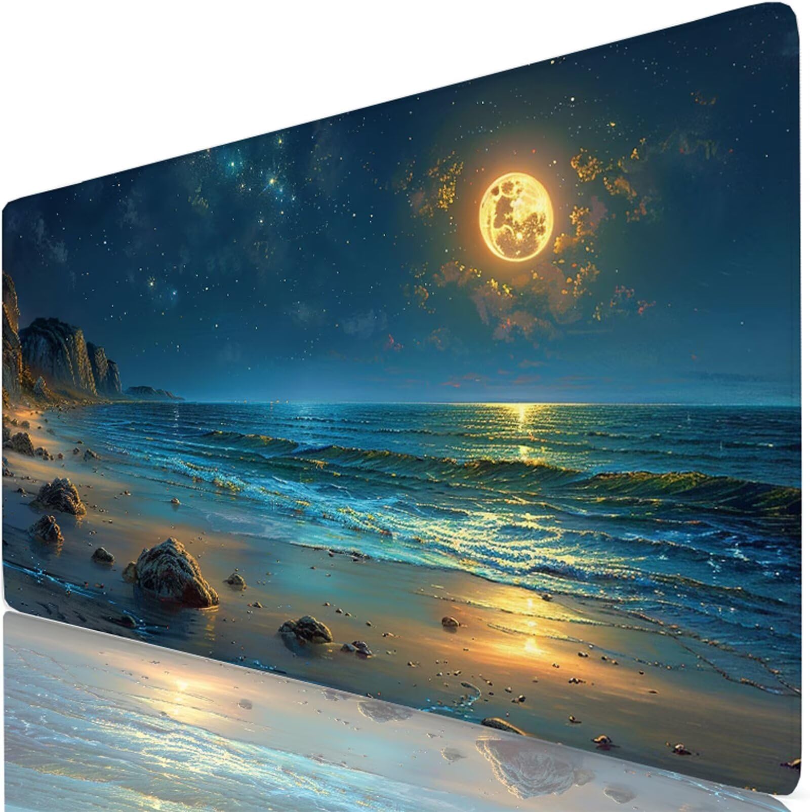 Mouse pad pour ordinateur lune grand format avec bordures cousues durables - 8
