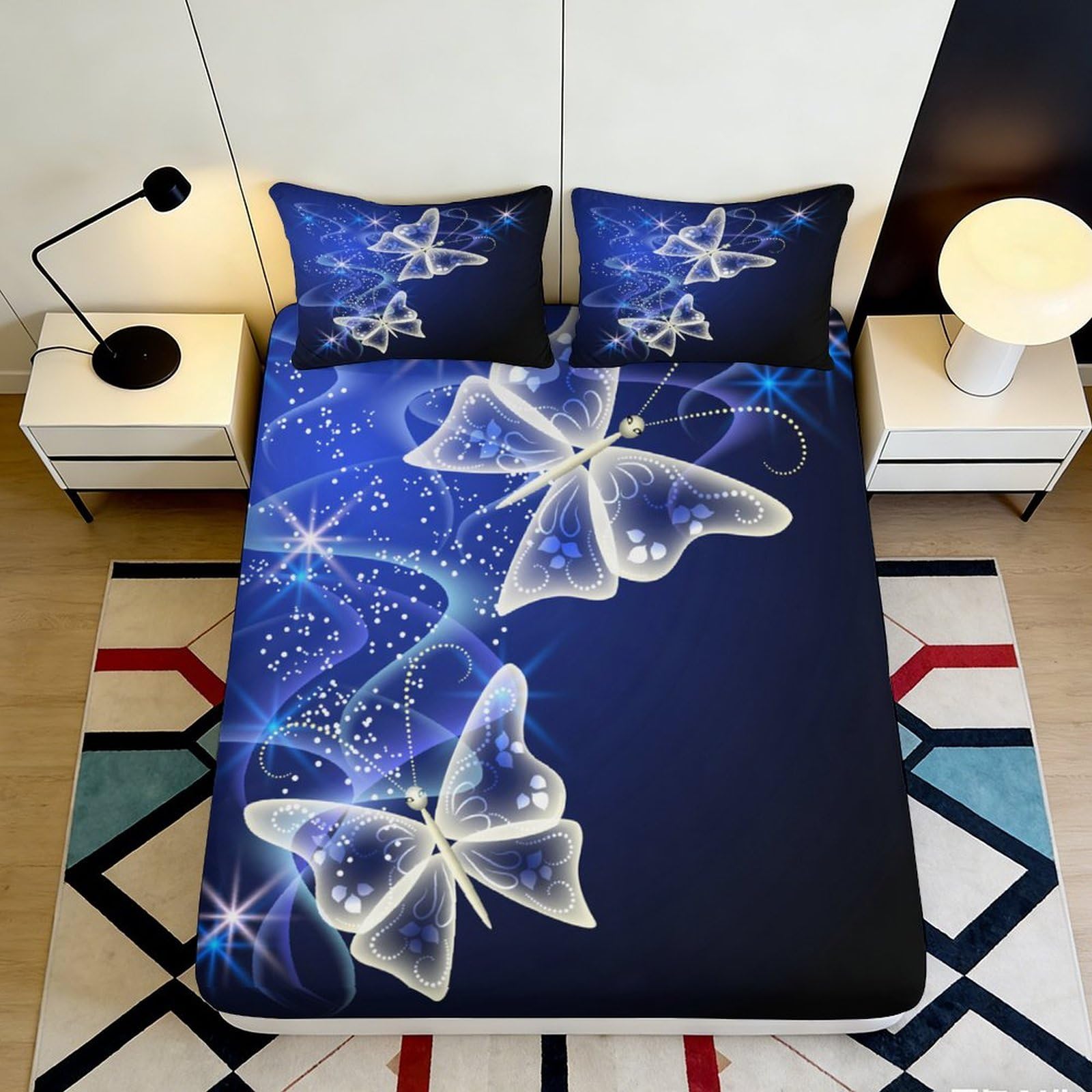 3D Printed Dream Butterfly Fitted Sheet Microfiber Deep Pocket Elastic Bedding Dream Butterfly Mattress Fitted Cover Non-Slip Washable 160x200x25cm