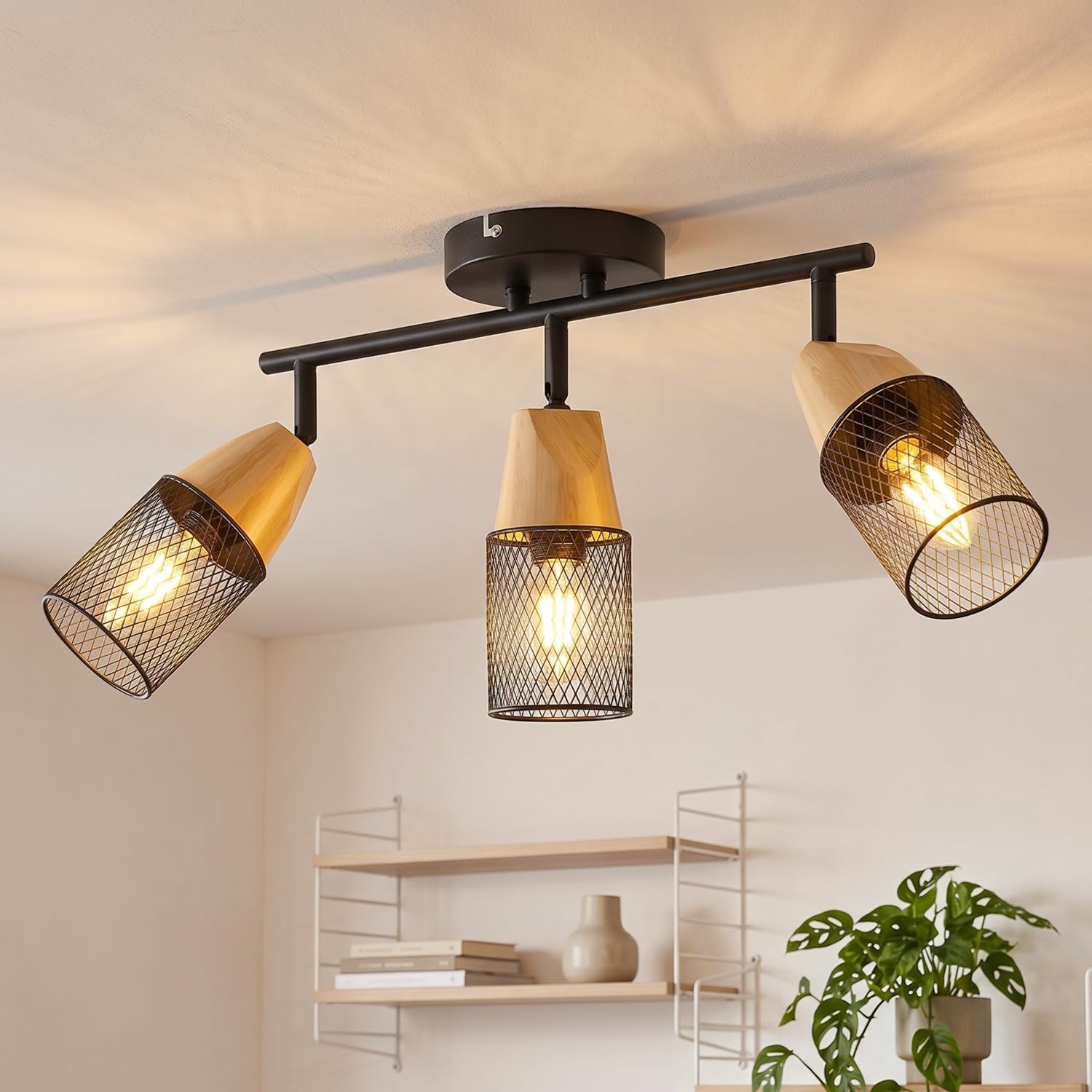 ANWIO Kitchen Lights Ceiling,Spotlights Ceiling Light 3 Way, Black Ceiling Light Fitting with E14 Socket, Adjustable Spot Track Light Fitting Ceilings,Wall Ceiling Lights for Living Room(NO Bulbs)