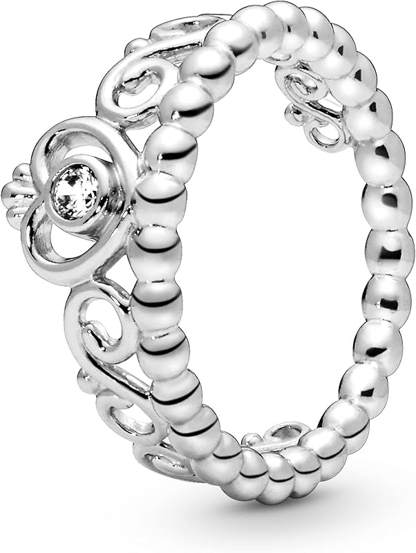 PANDORA Princess Tiara Crown Ring - Sterling Silver Ring for Women - Layering or Stackable Ring - Gift for Her - Sterling Silver with Cubic Zirconia