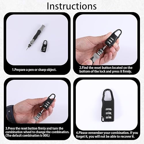 Miniatura 3 de Paquete de 5 candados combinados para equipaje, candado de combinación de 3 dígitos, candado negro de seguridad con contraseña pequeña, de aleación