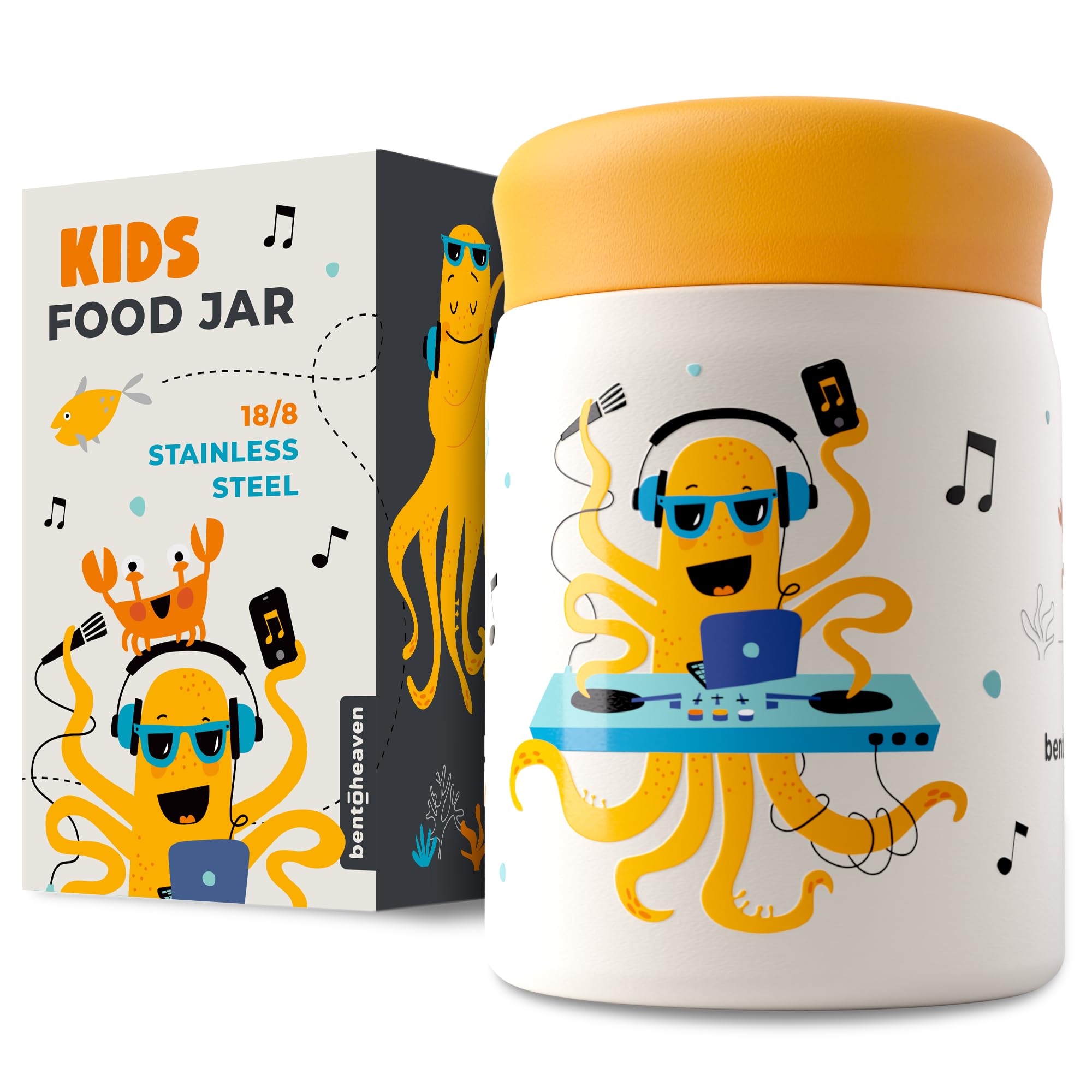 Kids Food Jar, 10 oz Insulated Hot Food Container, Orange Gray
