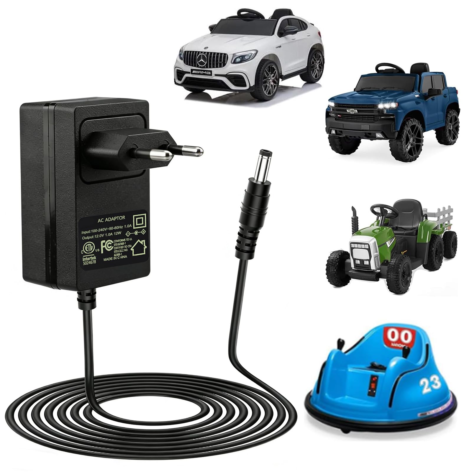 WDKXCN 12 V elektrische autolader voor kinderen, 1000 ma oplader voor elektrische kinderauto, oplaadkabel elektrische auto, RC-oplader, netadapter voor elektrische voertuigen, elektrische rit op