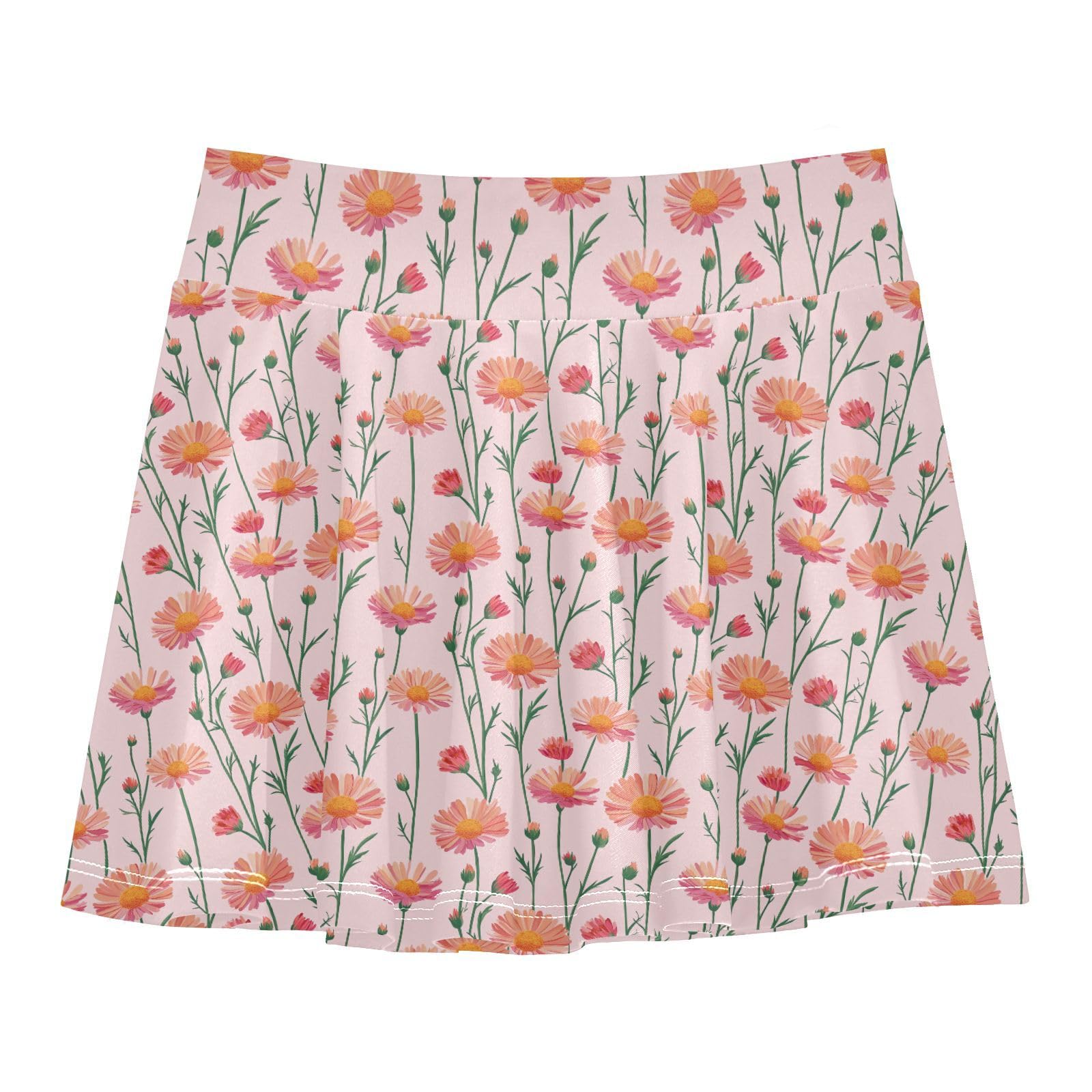 Cute Florals Girls Tennis Skirts with Built-in Shorts Flowy Skorts for Little Girl Kids Cheer Skirt with Pockets 4-12Y