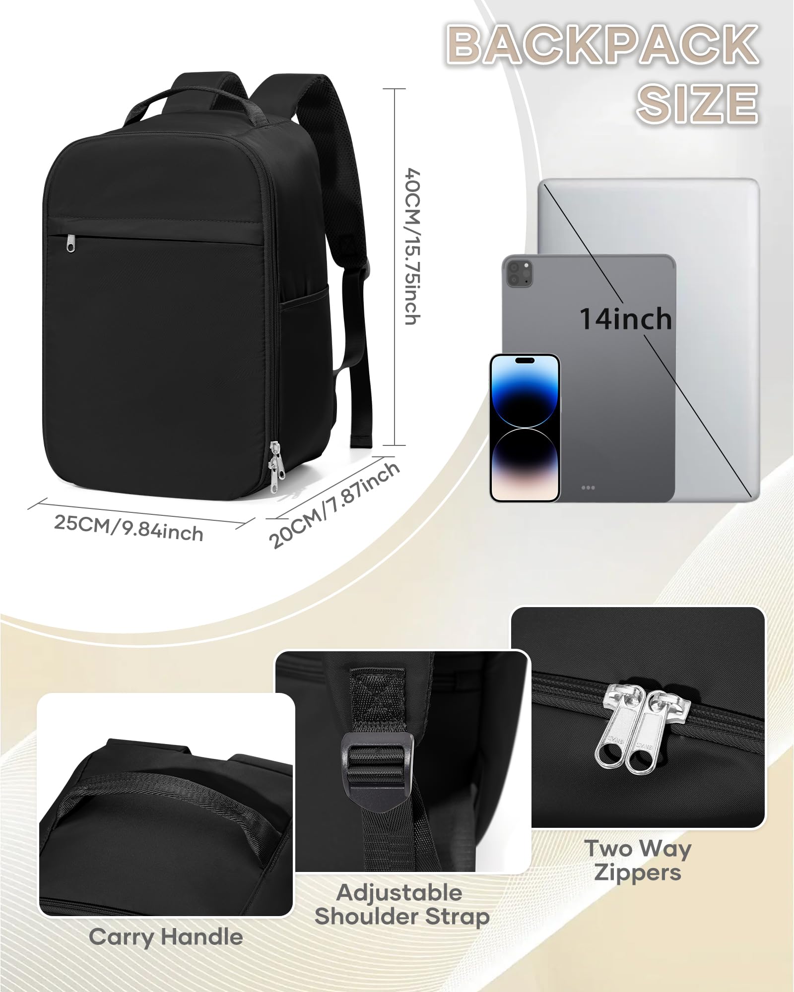 SZLX Zaino Ryanair 40x20x25 e 45x36x20 - Bagaglio a Mano Donna e Uomo, Borsa da Cabina Impermeabile per Laptop 14 Pollici, Zaino da Viaggio